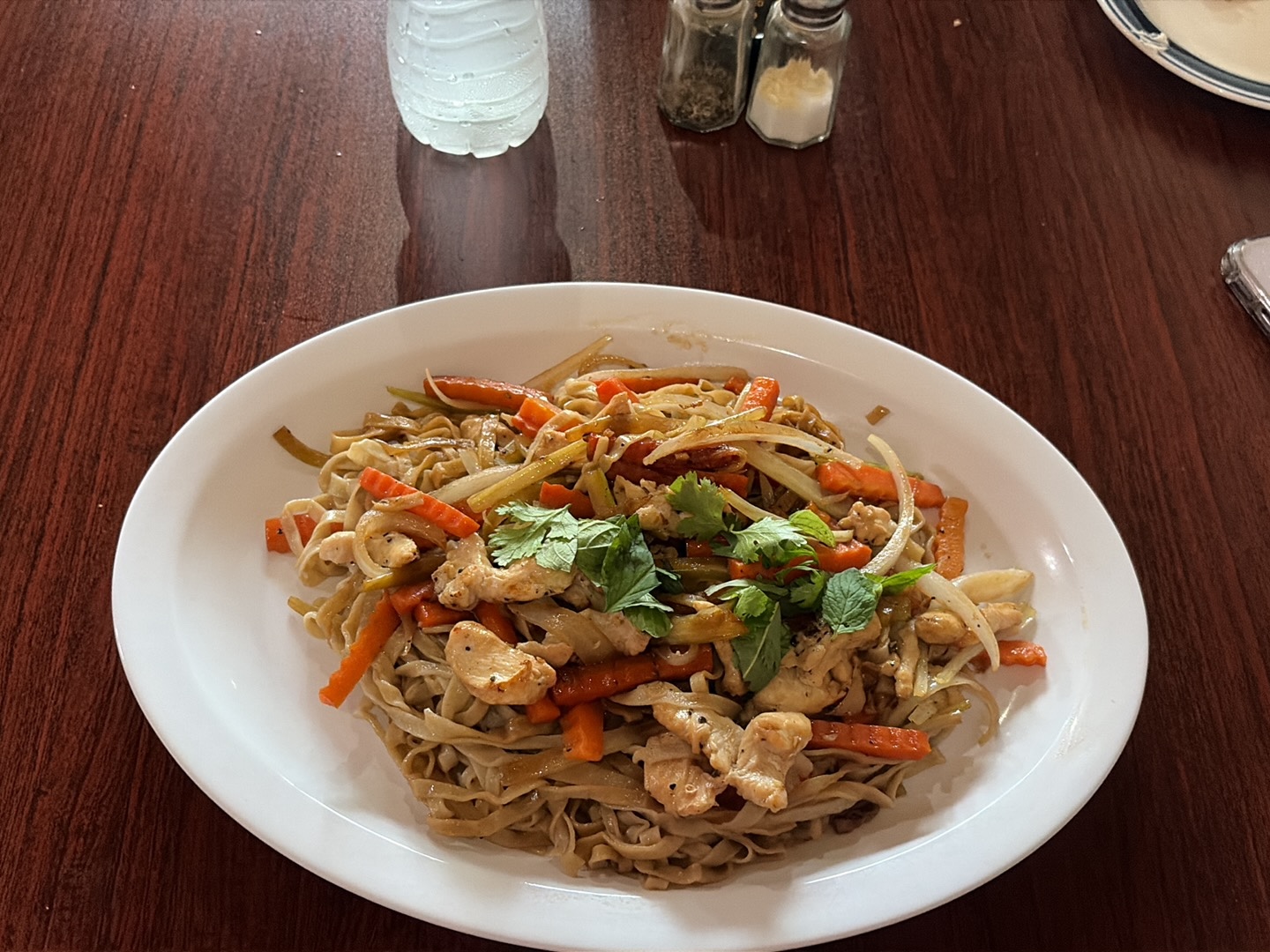 Chicken noodle stir-fry with carrots and herbs
