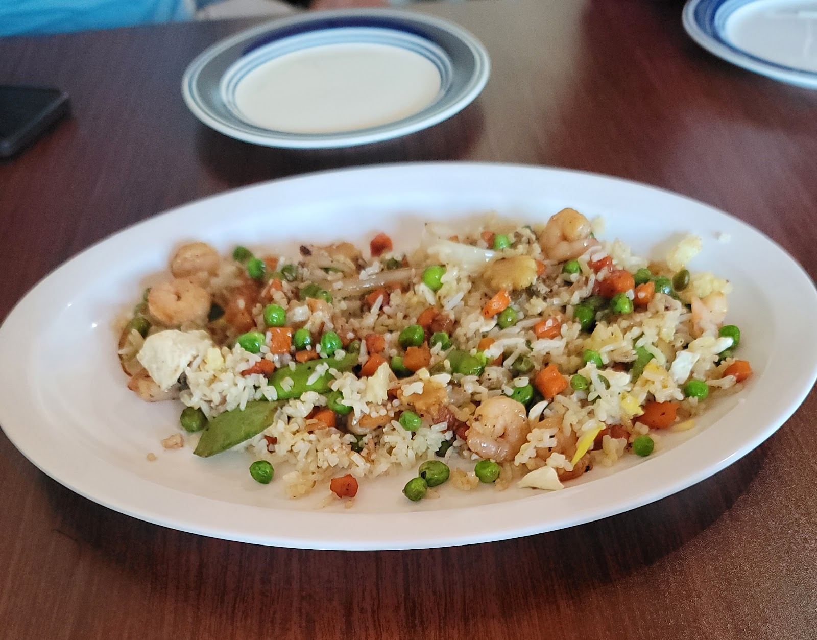 Shrimp fried rice with peas and carrots